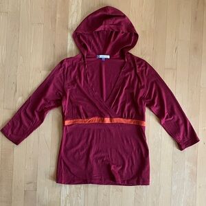 Ibex Merino Rossa hoodie v-neck red orange Large